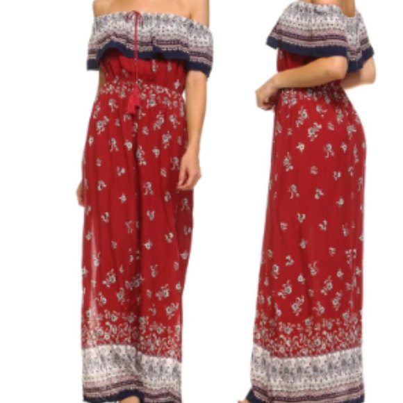 BOHO FLORAL OFF SHOULDER MAXI DRESS size S Small - Picture 1 of 9